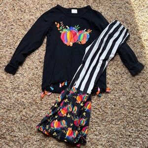Girls boutique Black and Colorful Pumpkin Kids Costume Set fits sz small